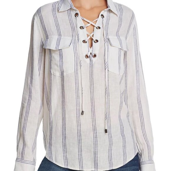 Rails Matea Flamenco Stripe Linen Blend Pockets Shirt Blouse Sz L/XL Sold Out - Picture 1 of 11